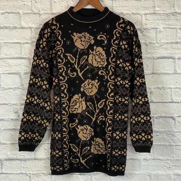 Vintage 1980s Metallic Floral Rose Sweater - Picture 4 of 5